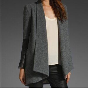 Michelle Mason Draped Wool Blend Luxury Leather Panel Sleeve Car Coat Size 2